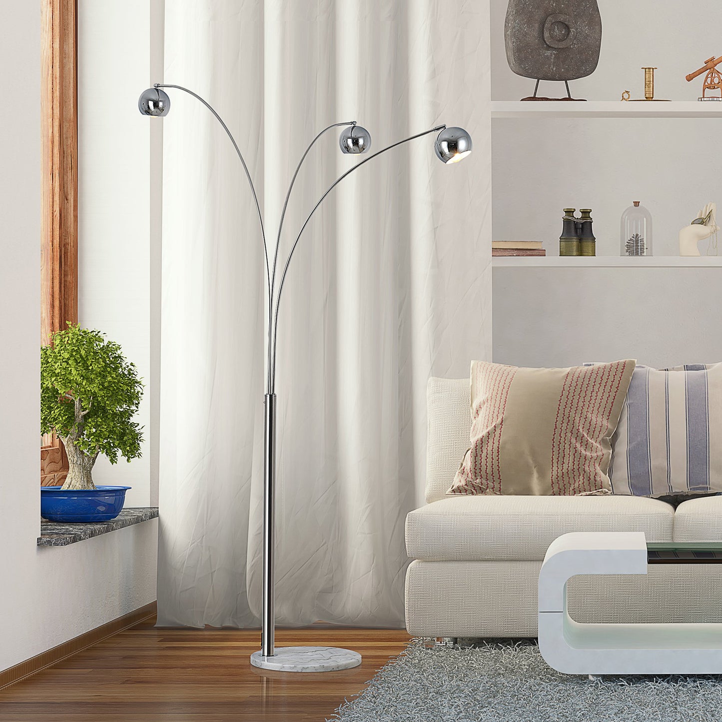 HOMCOM Steel 3-Branch Floor Lamp Silver