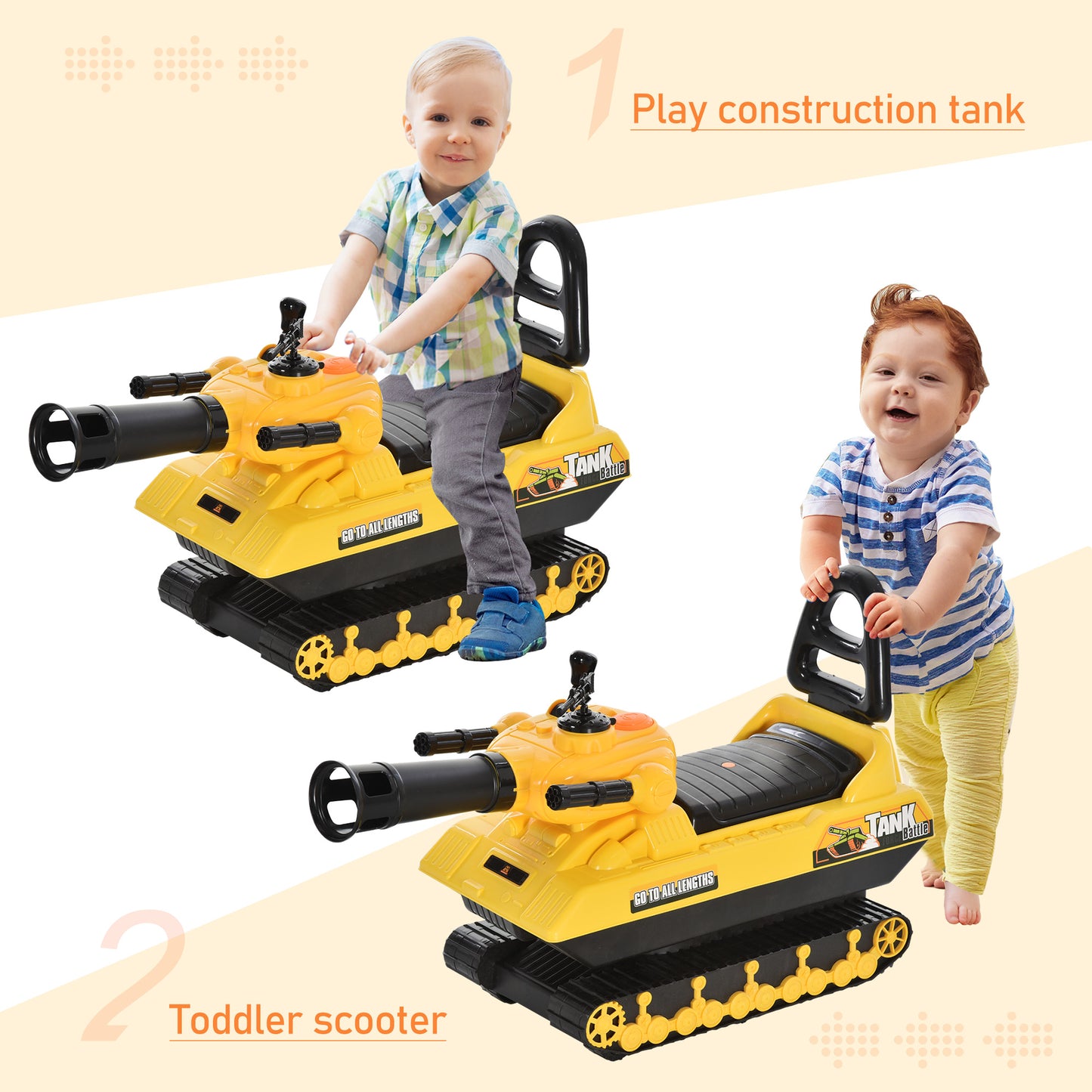HOMCOM 4 in 1 Horn Ride-on Bullet Tank Play Construction Truck Storage Scooter
