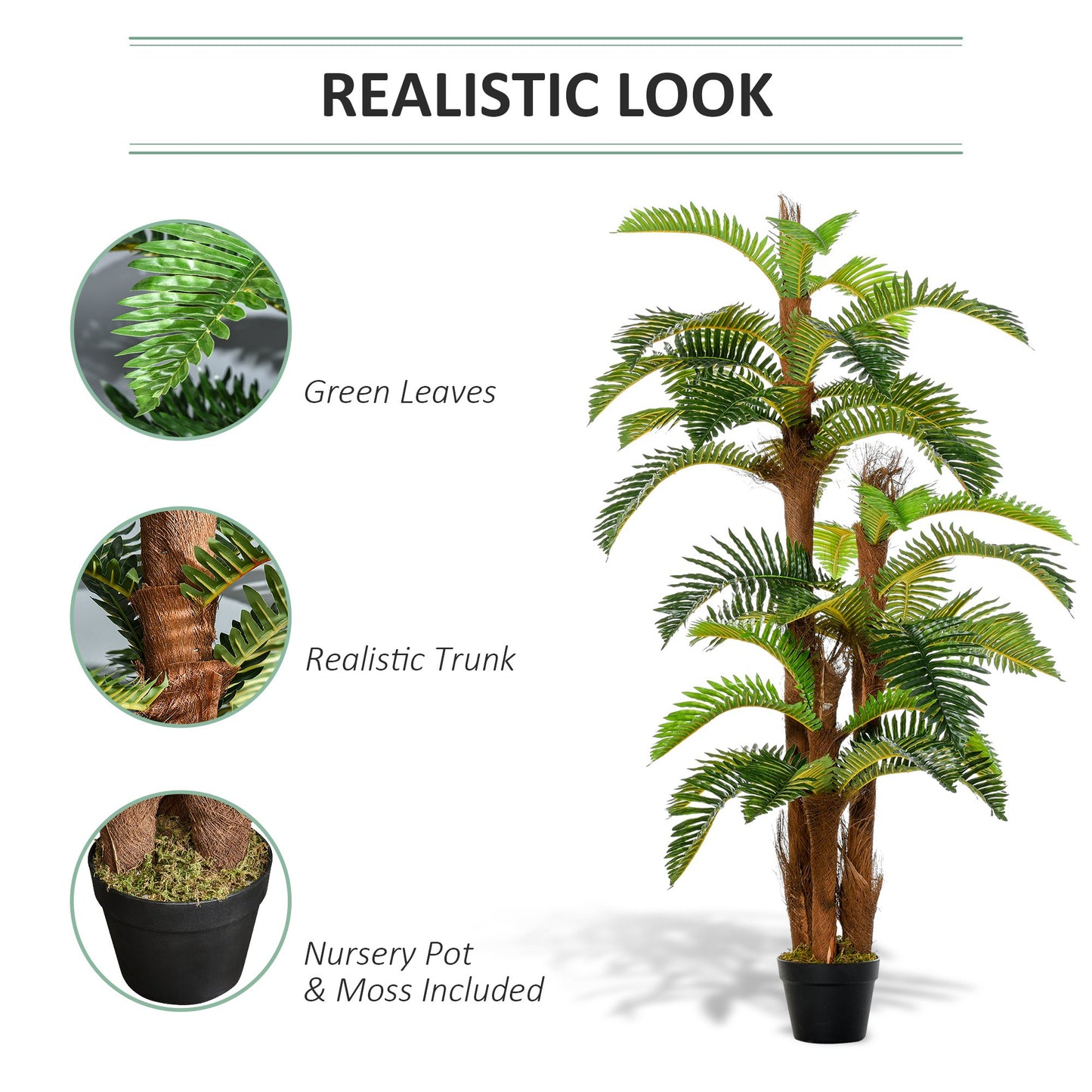 Outsunny 150cm/5FT Artificial Fern Tree Decorative Plant 36 Leaves with Nursery Pot, Fake Plant for Indoor Outdoor Décor