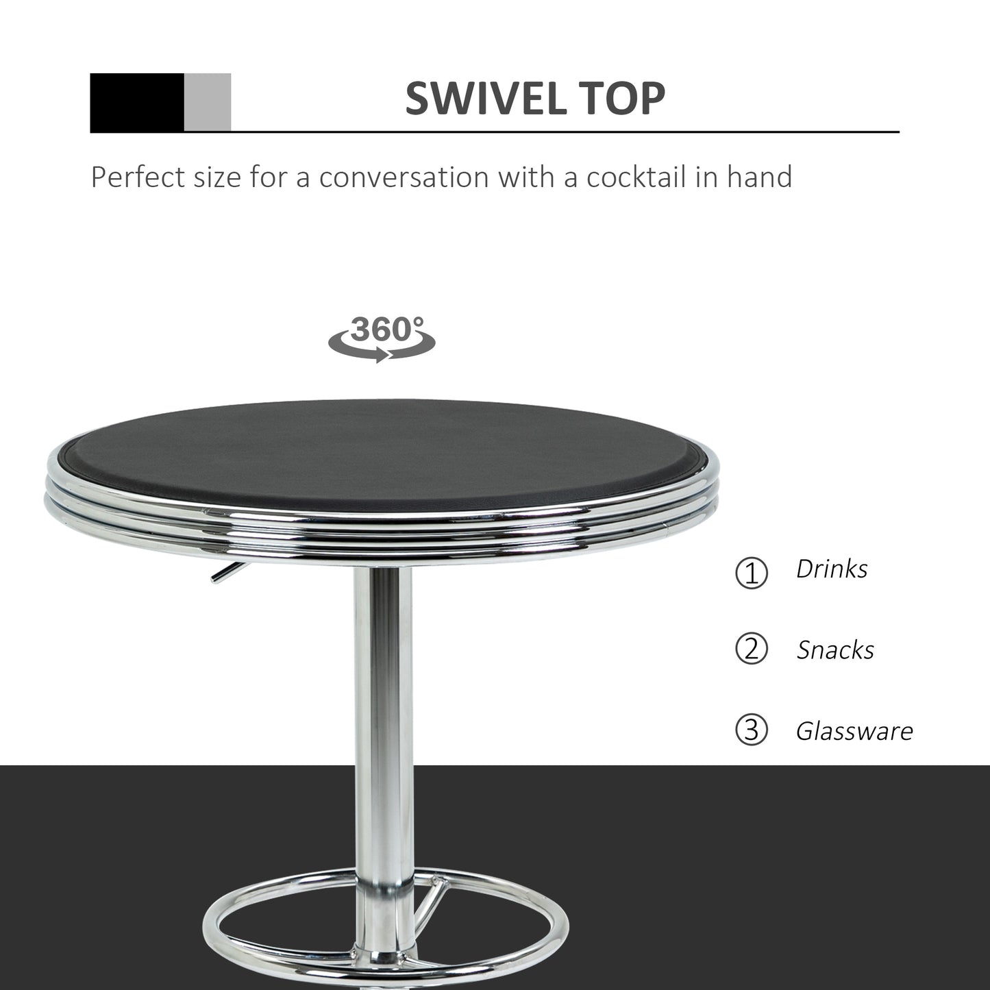 HOMCOM Round Height Adjustable Pub Table  bar Table Faux Leather Tabletop and Footrest