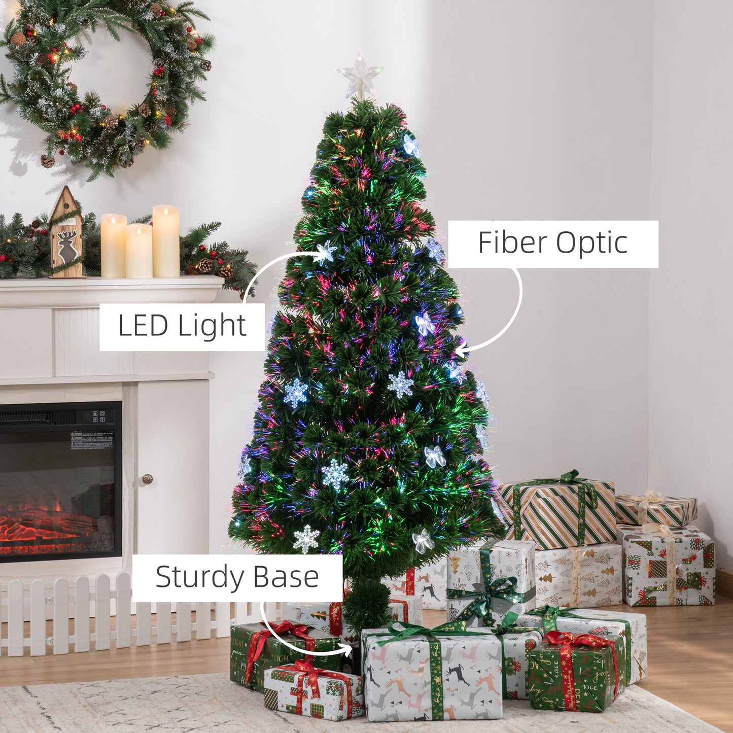 HOMCOM 5FT Prelit Artificial Christmas Tree Fiber Optic LED Light Holiday Decoration