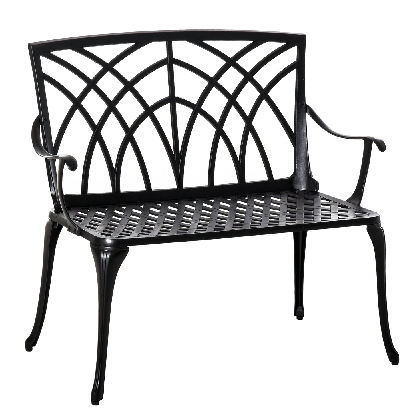 Outsunny 2-Seater Aluminium Garden Bench Decorative Patio Loveseat Ergonomic Armrest