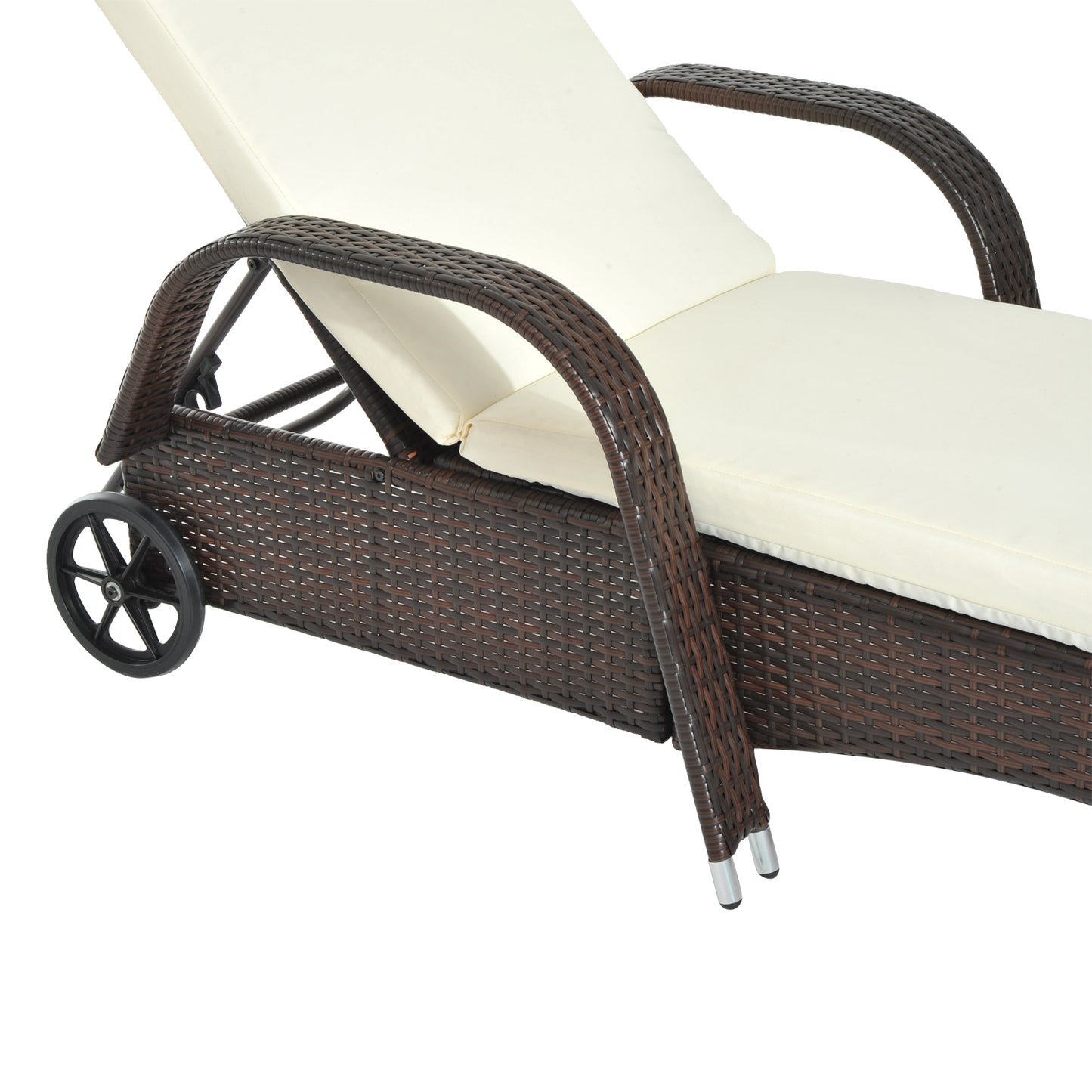 Outsunny Brown Rattan Sun Lounger w/ Adjustable Steel Frame,200Lx73Wx56-103H cm