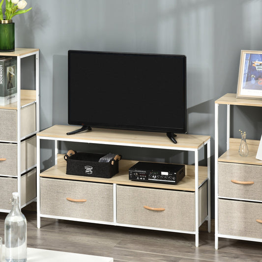 HOMCOM TV Cabinet, TV Console Unit W/ Foldable Linen Drawers, TV Stand Maple Colour