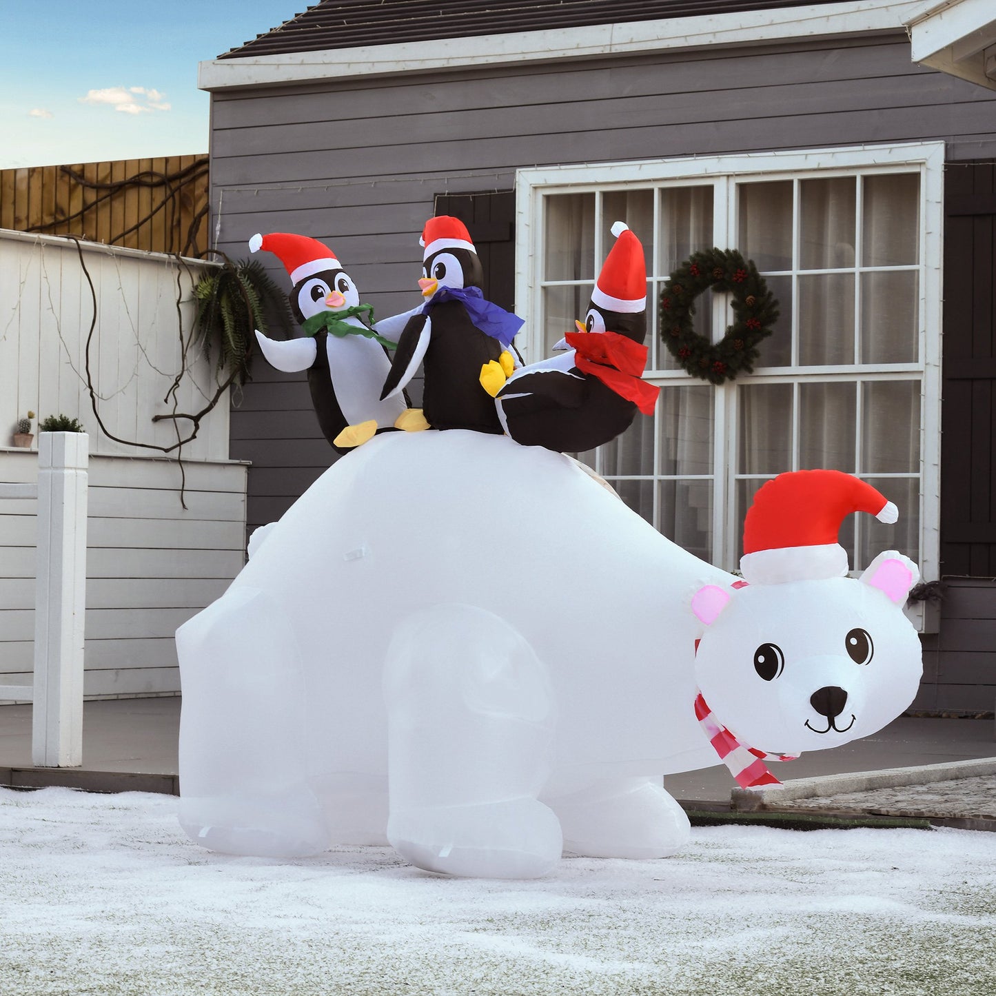 HOMCOM 1.5m Christmas Inflatable Polar Bear Penguin Lighted for Home Indoor Outdoor