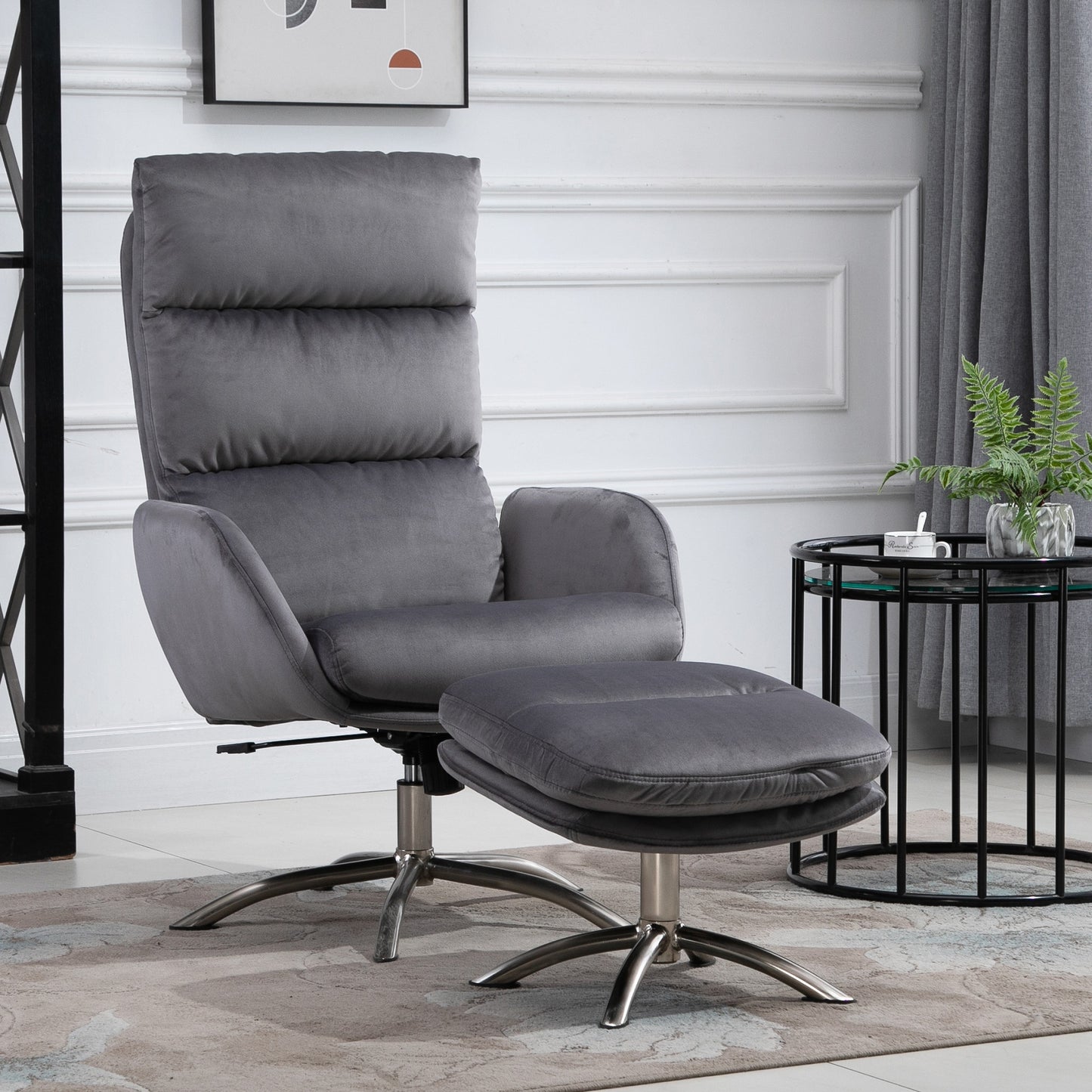 HOMCOM 2 Pieces Leisure Chair and Ottoman with Sponge Padding Metal Base Home Office