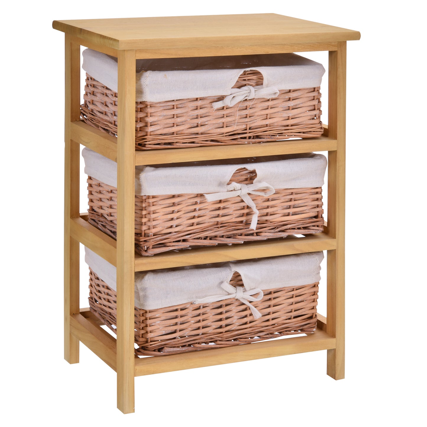 HOMCOM Wicker 3-Tier Storage Basket Shelf Brown