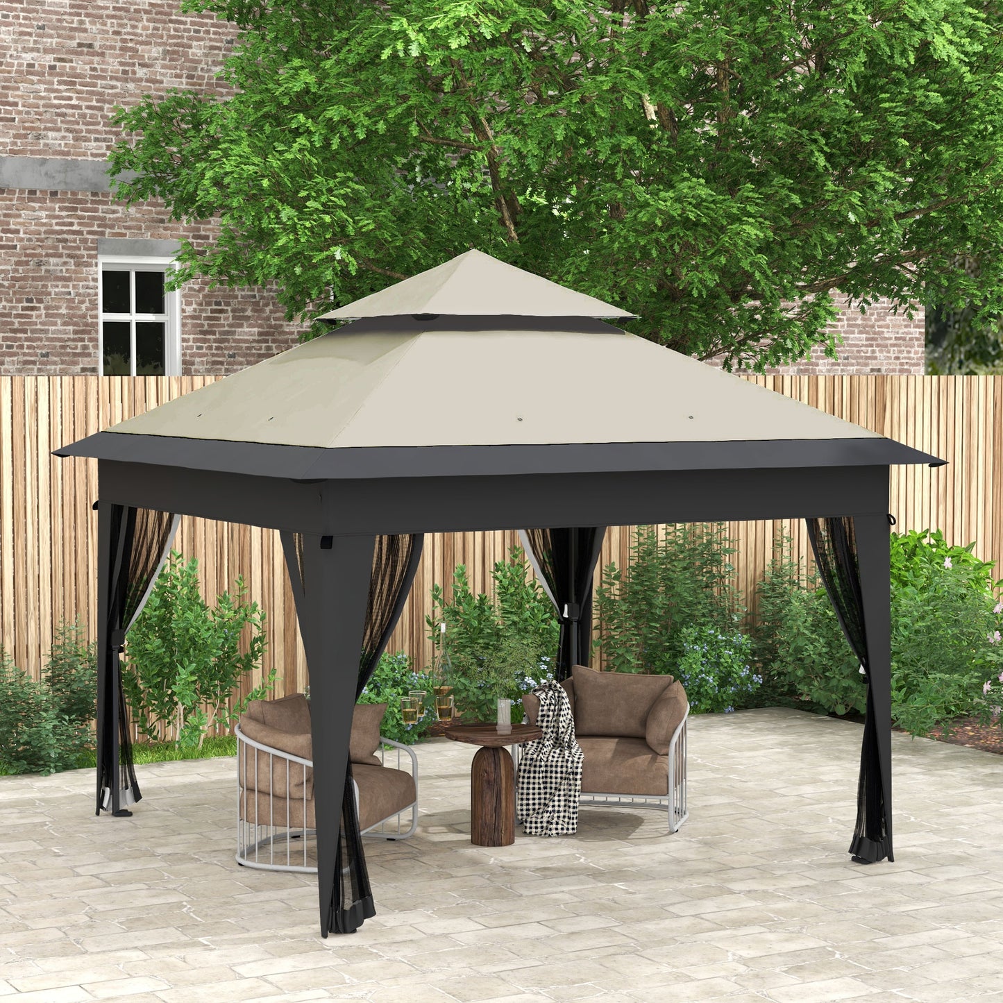 Outsunny 3 x 3(m) Pop Up Gazebo with Mosquito Netting, 1 Person Easy up Marquee Party Tent with 1-Button Push, Double Roof, Carry Bag, Sandbags, Height Adjustable Instant Shelter, Grey