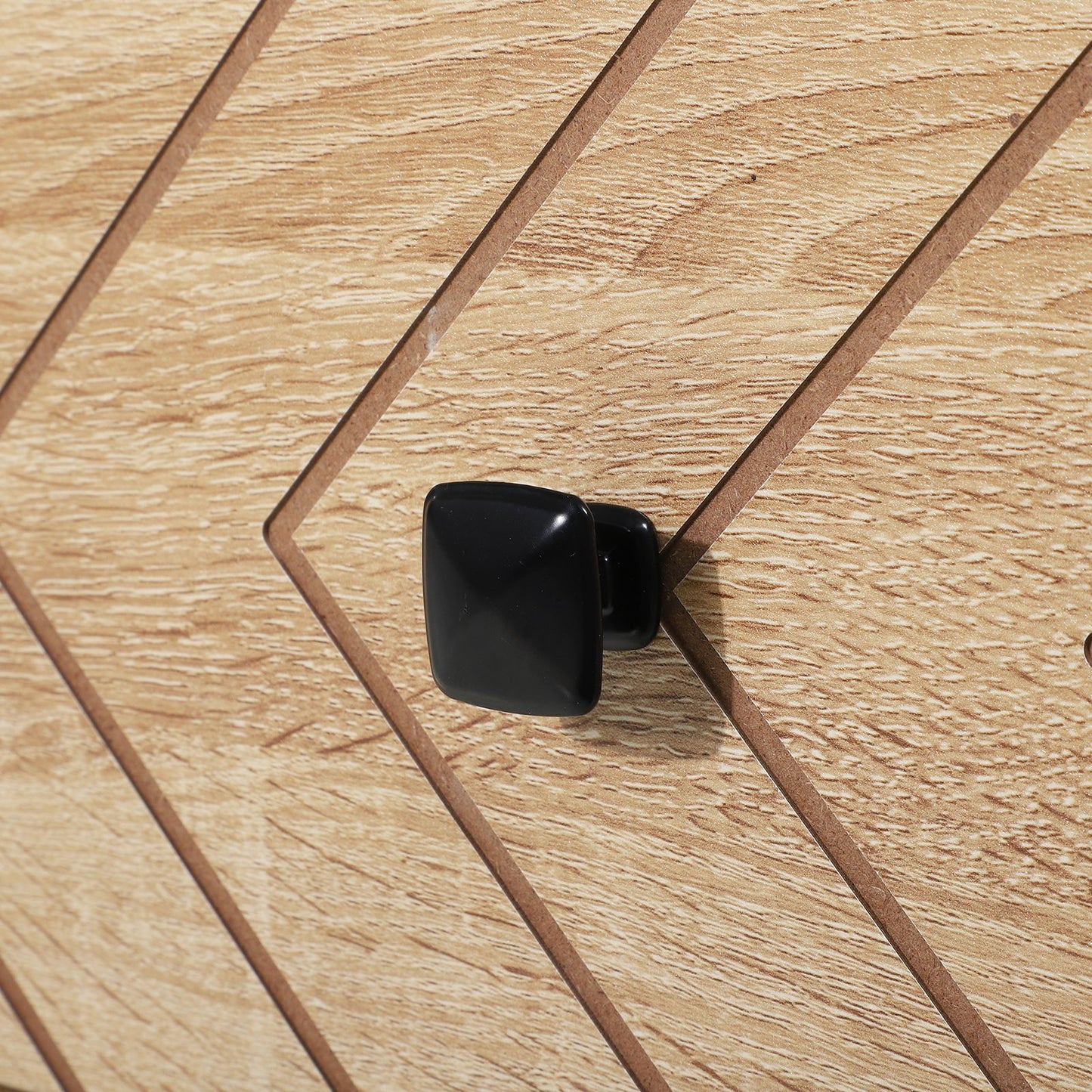 HOMCOM Bedside Table 2 Drawer Unit  Zig Zag Design Nightstand w/ Black Metal Handles Melamine Finish