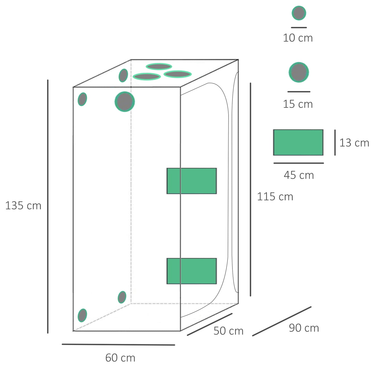 Outsunny Mylar Hydroponic Grow Tent with Vents and Floor Tray for Indoor Plant Growing