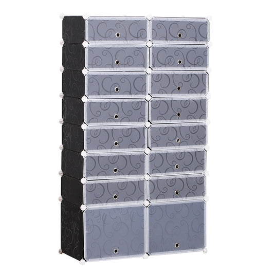 HOMCOM 16-Cube DIY Shoes Rack, 95L x 37W x 160Hcm-Black/White