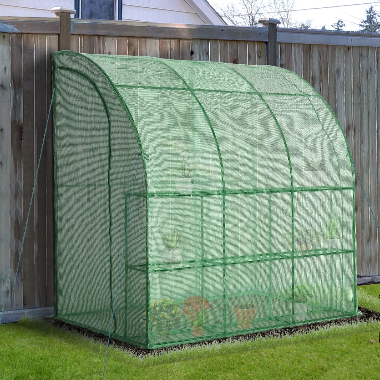 Outsunny Walk-In Lean to Wall Gardening Greenhouse with 2 Zippered Doors 2 Tiered 2x1x2m