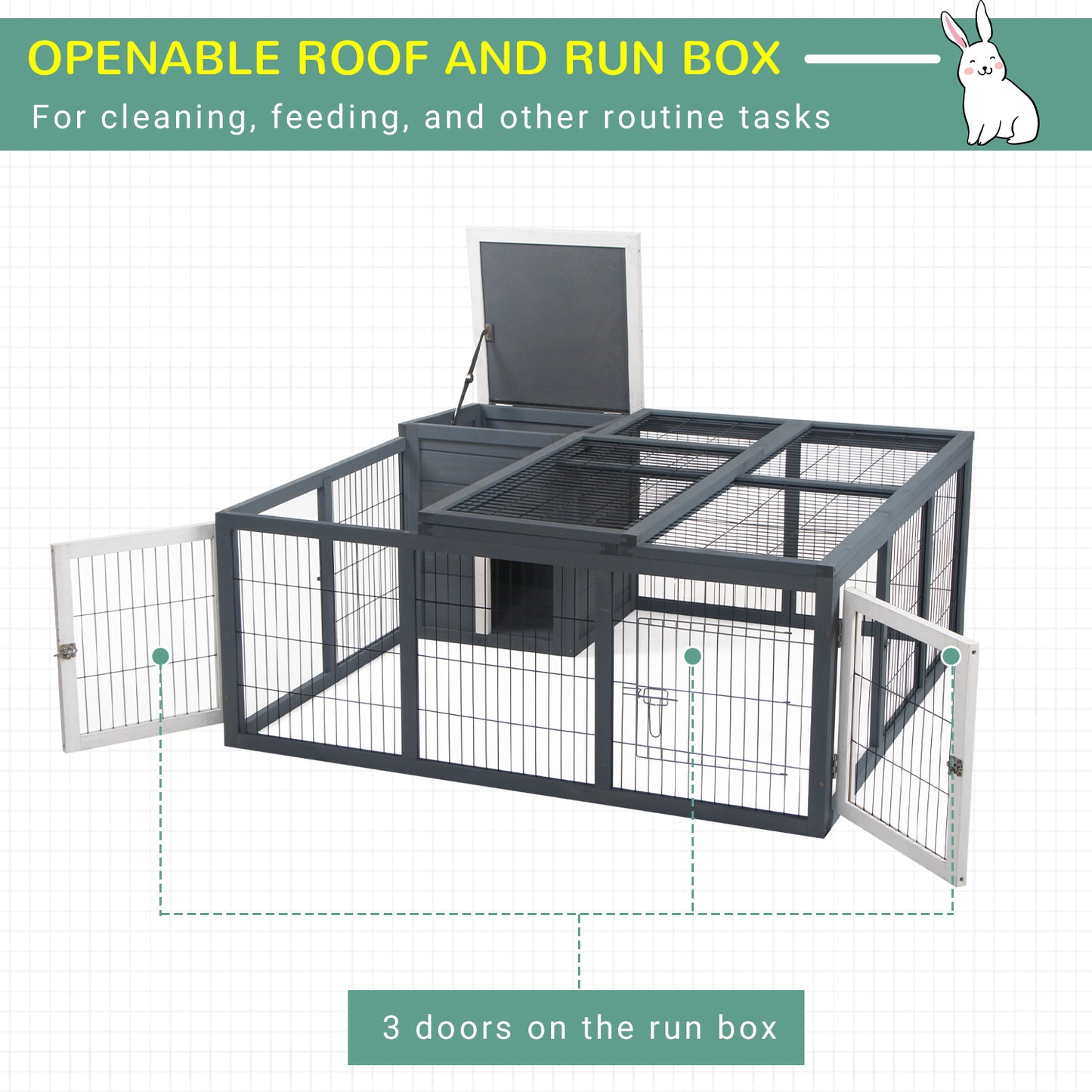 PawHut Rabbit Hutch Small Animal Guinea Pig House with Openable Main House & Run Roof