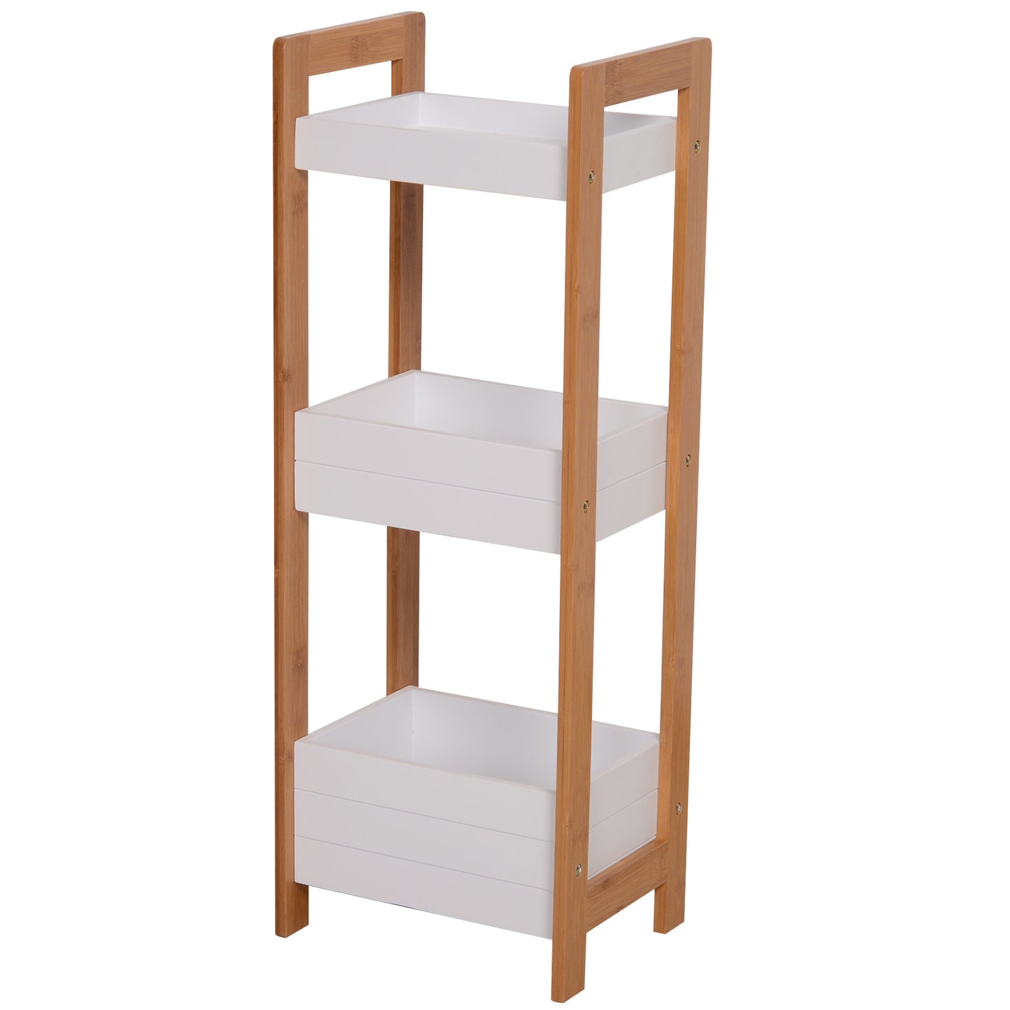 HOMCOM 3-Tier Bathroom Rack Storage Shelf Bamboo Organiser Shower Tower for Narrow Place