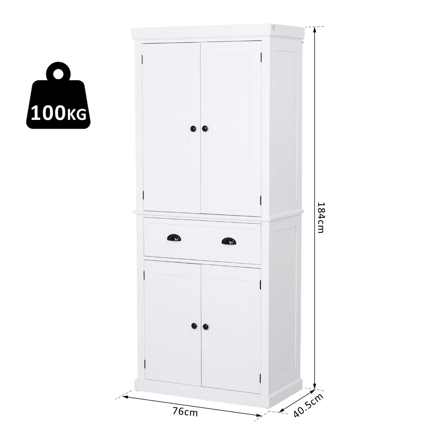 HOMCOM MDF Colonial Freestanding Kitchen Pantry Cabinet White