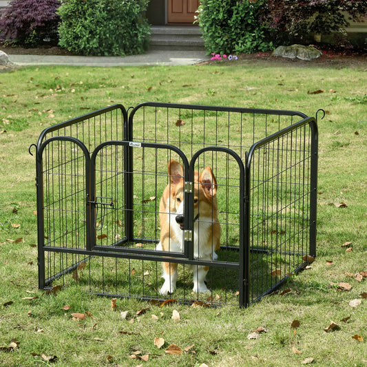 PawHut Heavy Duty Dog Pens Pet Puppy Metal PlayPen 4 Panel Foldable Dog Crate Kennel 82 x 82 x 60 cm