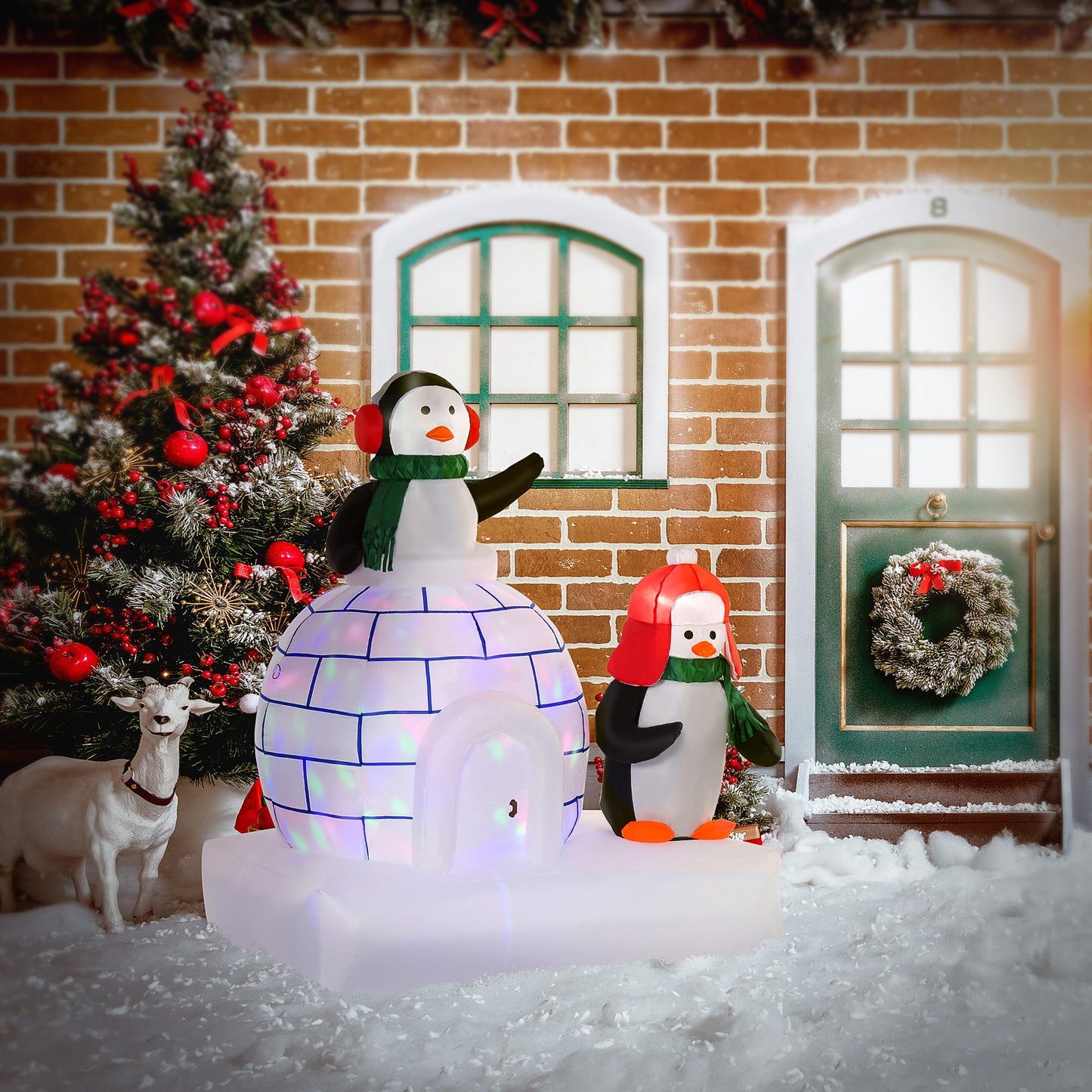 HOMCOM 1.5m Lighted Christmas Inflatable Two Penguins w/ Ice House in Garden