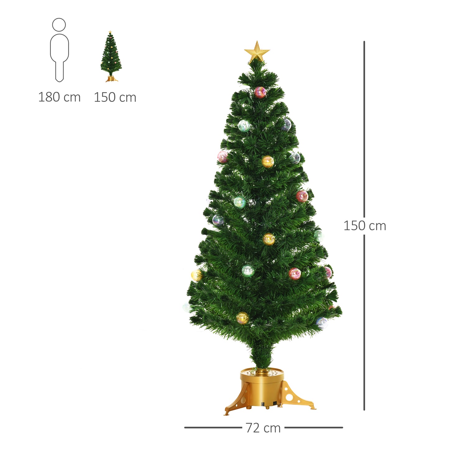 HOMCOM 5FT Prelit Artificial Christmas Tree Fiber Optic Xmas Tree w/ Golden Stand