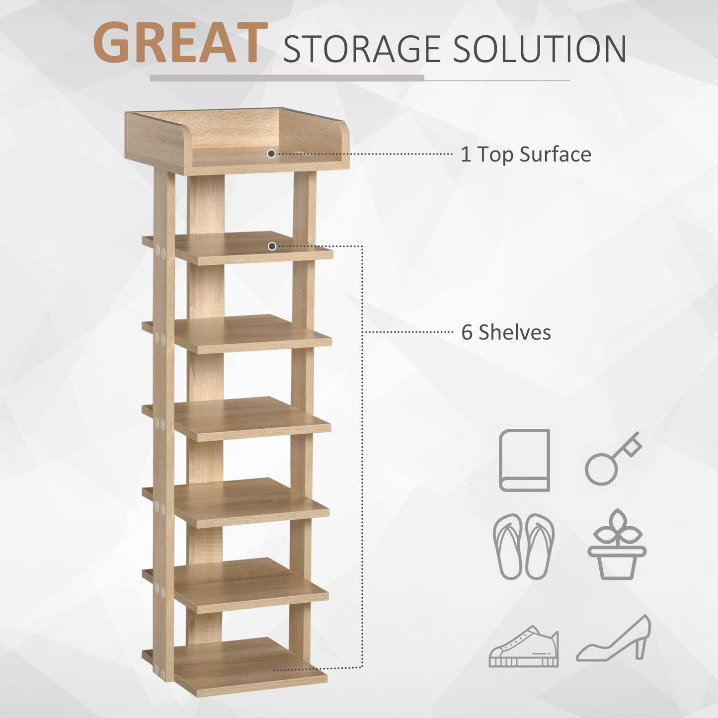 HOMCOM 7 Tier Shoe Rack Organizer Storage Shelf Wooden Display Cabinet for Entrance