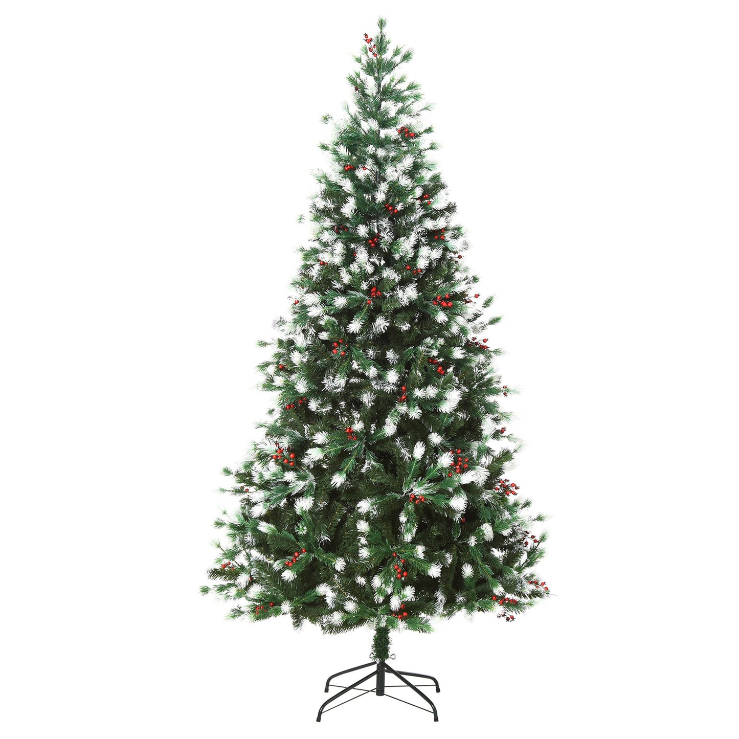 HOMCOM 1.8m Snowy Artificial Christmas Tree w/ Red Berries