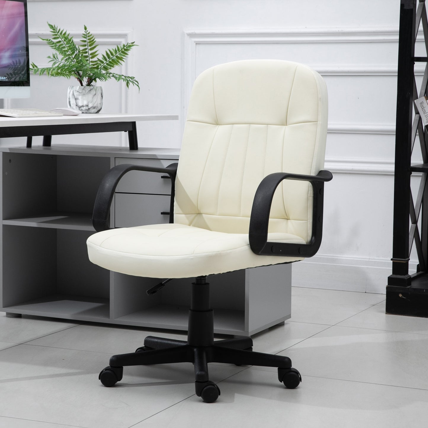 HOMCOM PU Leather Swivel Home Office Chair Cream