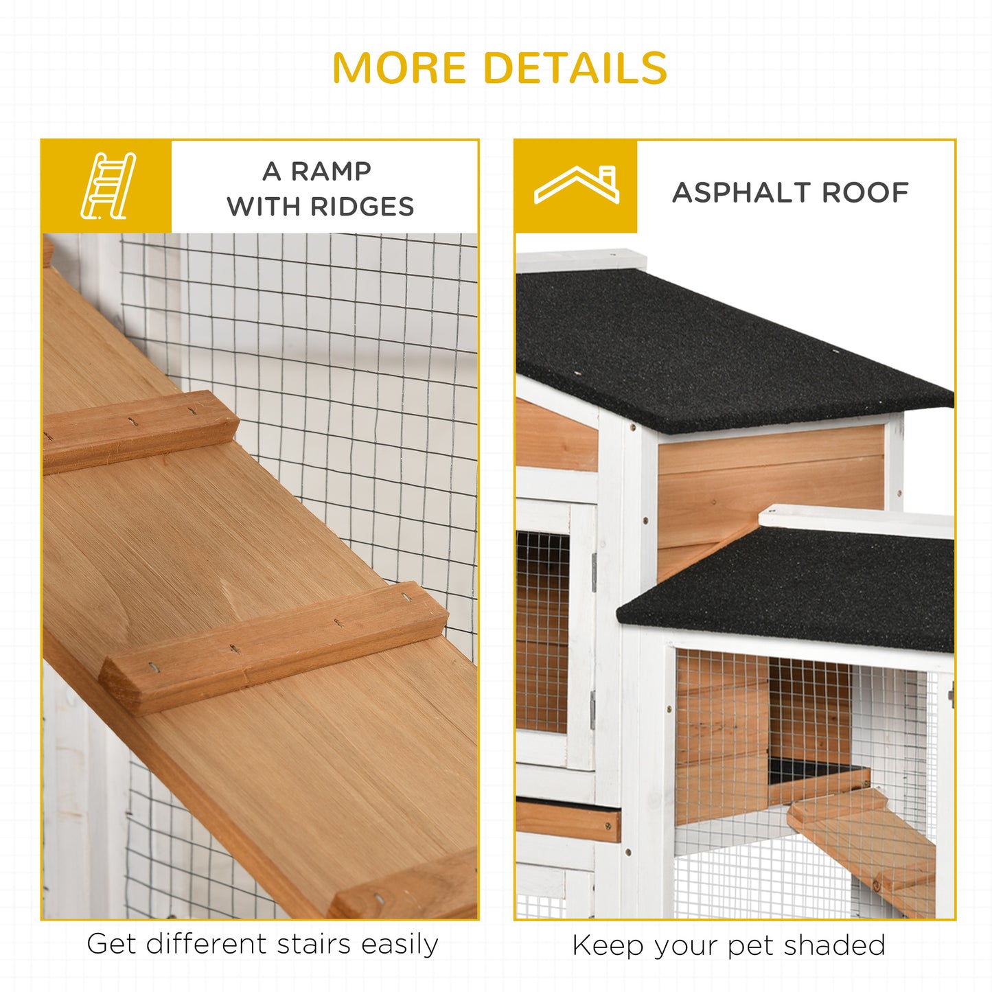 PawHut Two-Tier Wooden Rabbit Hutch Mobile Guinea Pig Cage Bunny Run w/ Wheels, Run, Slide-Out Tray, Ramp