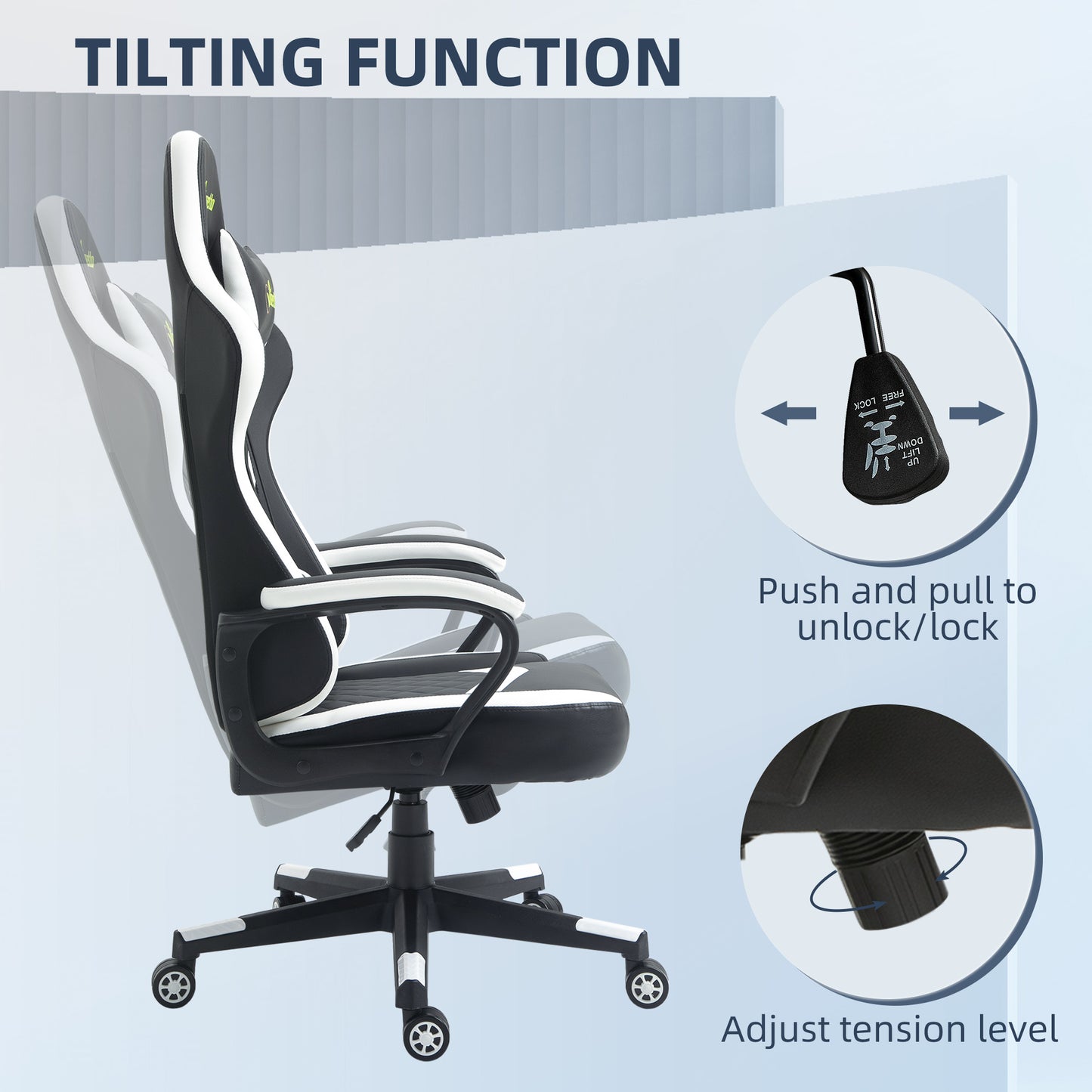 Vinsetto Racing Gaming Chair with Lumbar Support, Headrest, Swivel Wheel, PVC Leather Gamer Desk Chair for Home Office, Black White