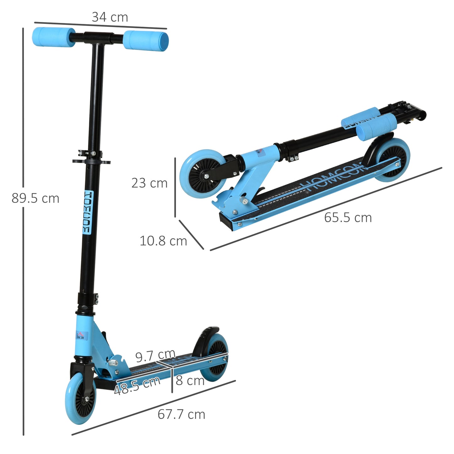 HOMCOM Scooter for Kids Toddler Foldable Kick Scooter with Adjustable Height Brake for Boys and Girls 3-8 Years Aluminium Blue