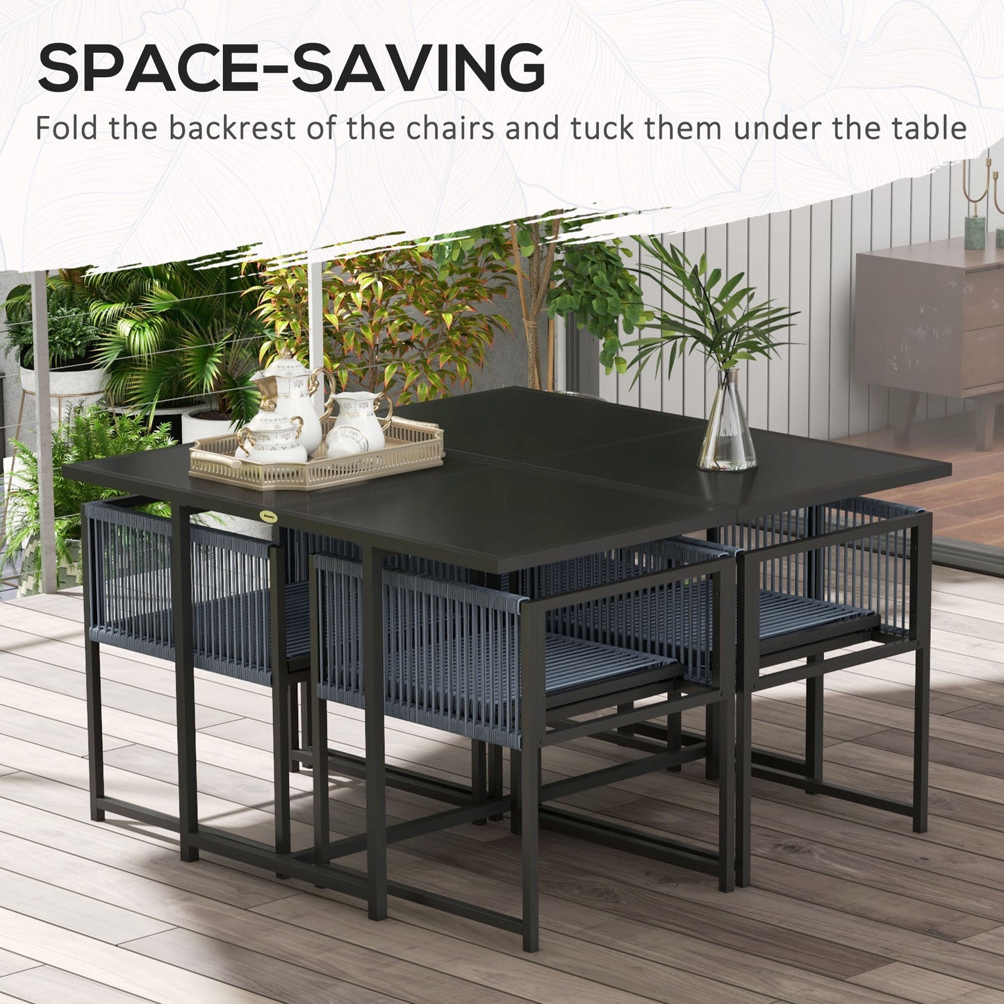 Outsunny Five-Piece Metal Dining Set, with Folding Back Chairs