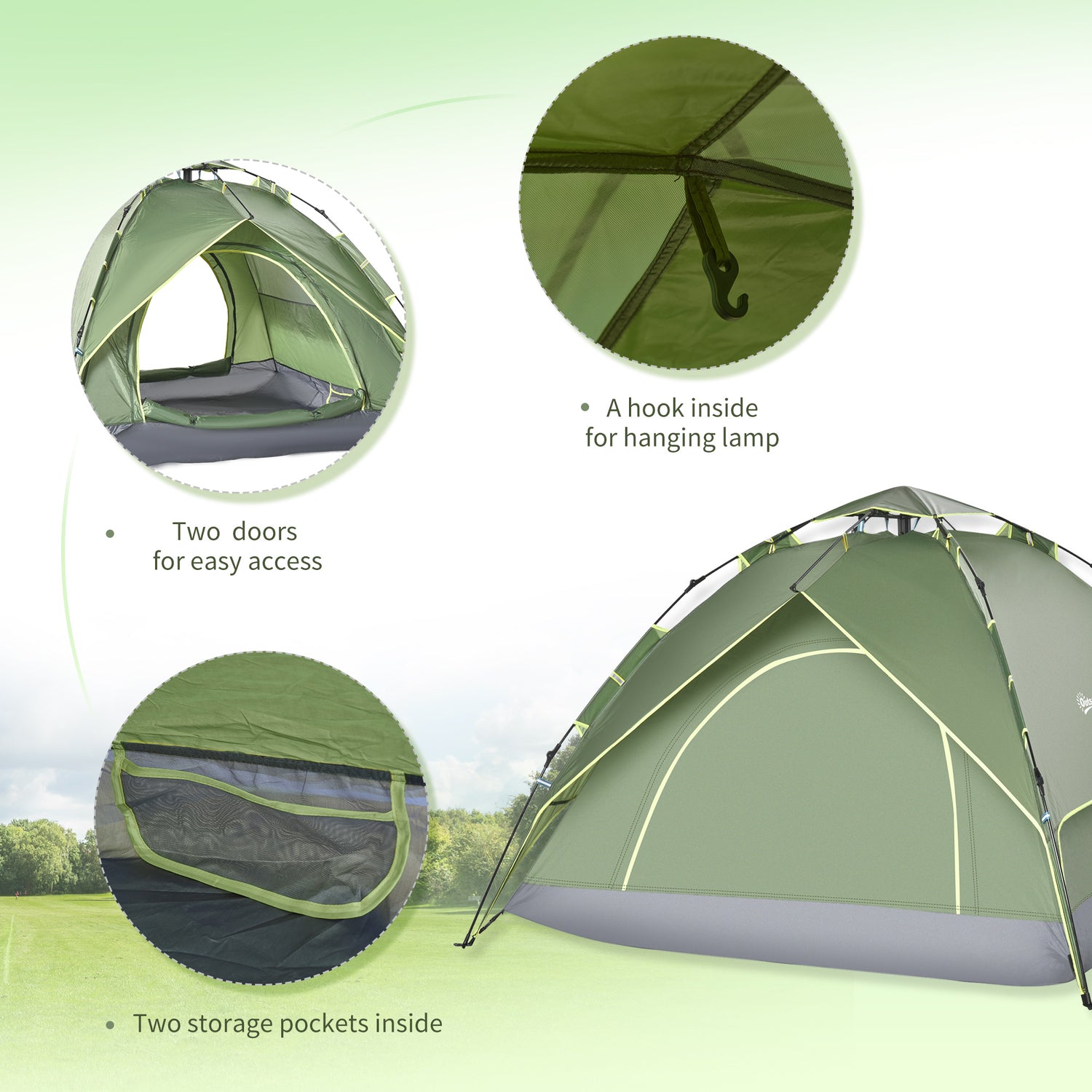garden tent uk Outsunny 3 Man Pop Up Tent Camping Gazebo Garden Tent, 210Wx210Lx140H – mhstar.co.uk