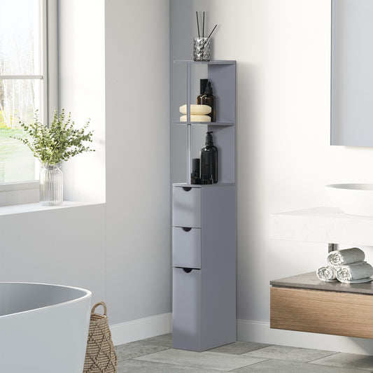 HOMCOM Tall Bathroom Cabinet, Freestanding Bathroom Storage Cabinet with 2-Tier Shelf and Drawers, Narrow Cupboard Storage Unit, Grey