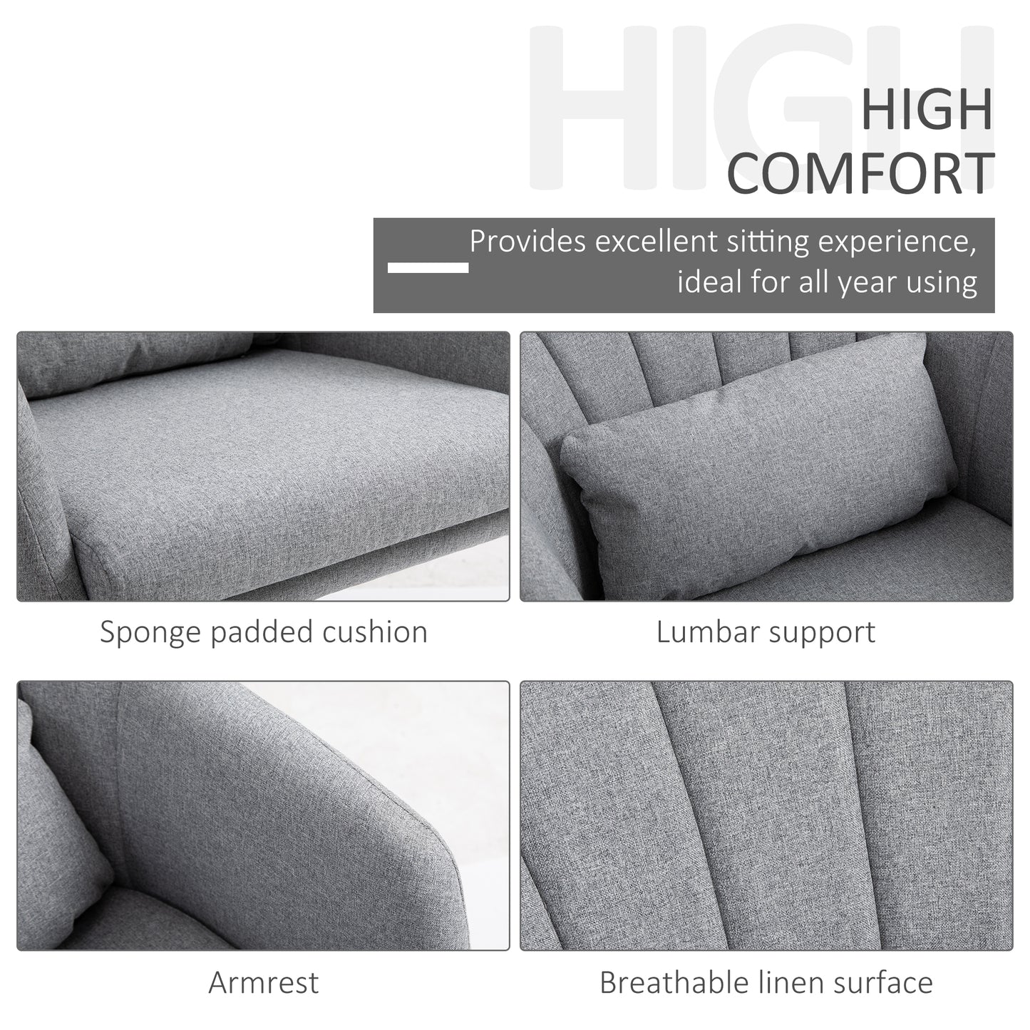 HOMCOM Swivel Accent Chair for Living Room Contemporary Vanity Armchair with Adjustable Height Thick Cushion Lumbar Support Armrest for Bedroom Office Light Grey