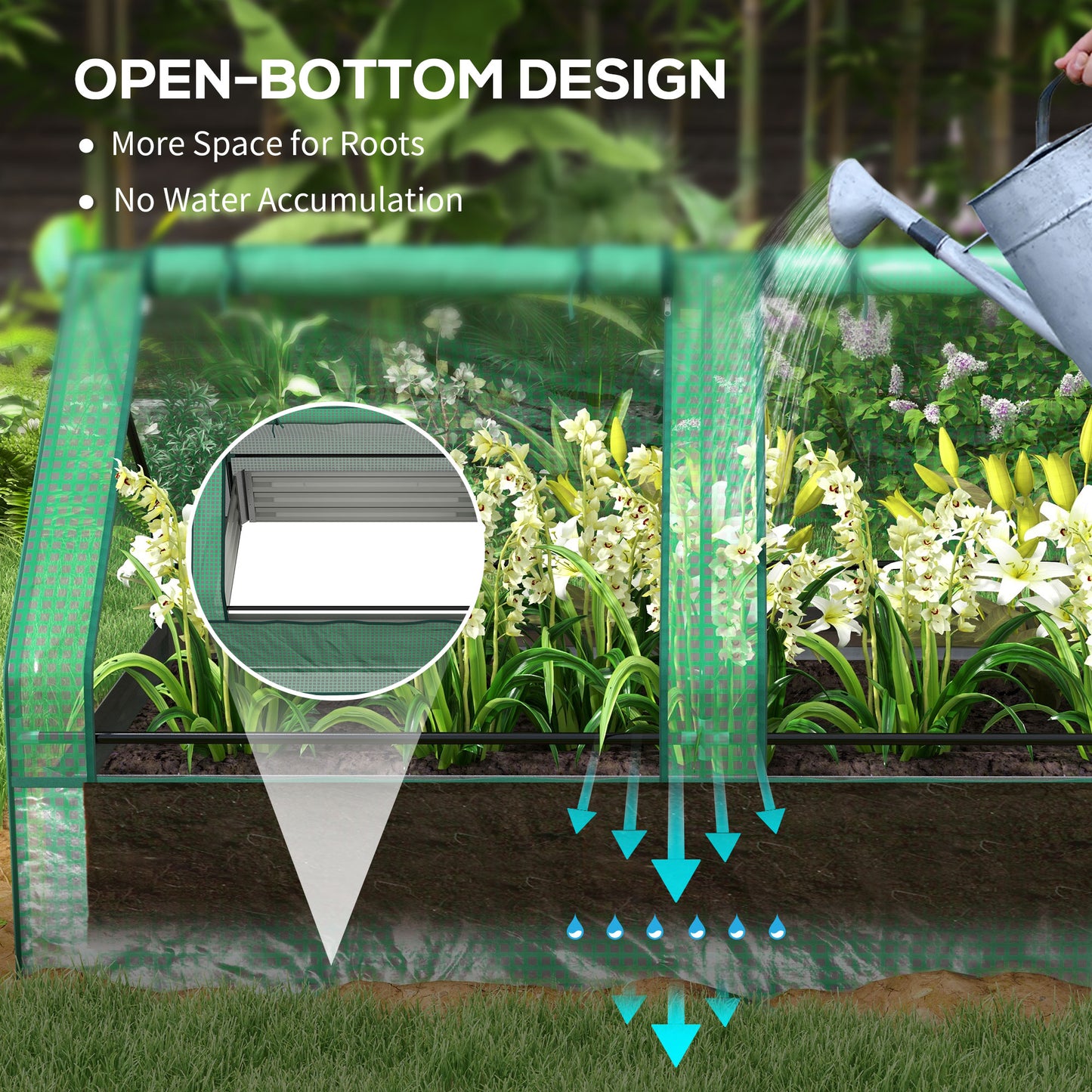 Outsunny Metal Planter Box with Cover Raised Garden Bed with Greenhouse for Herbs and Vegetables Green and Dark Grey