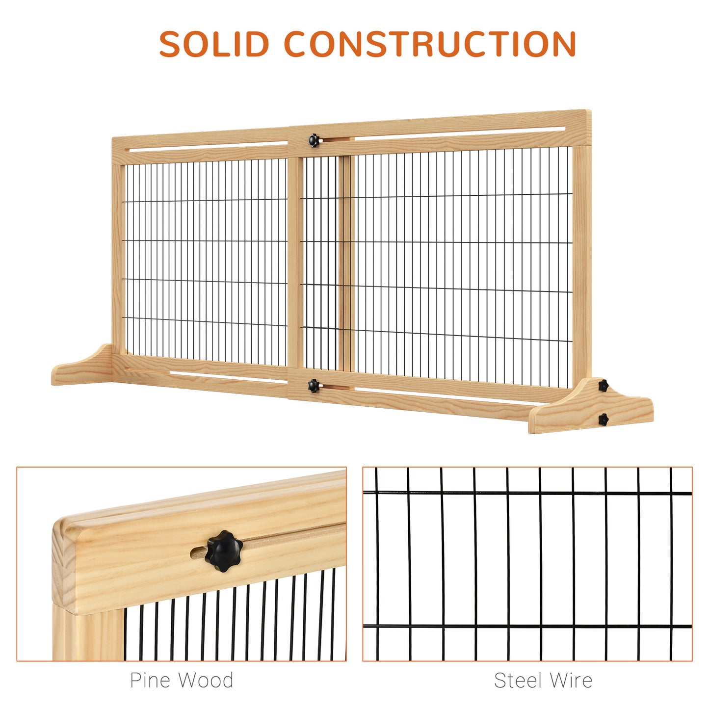 PawHut Adjustable Wooden Pet Gate, Freestanding Dog Barrier Fence with 2 Panels, Natural