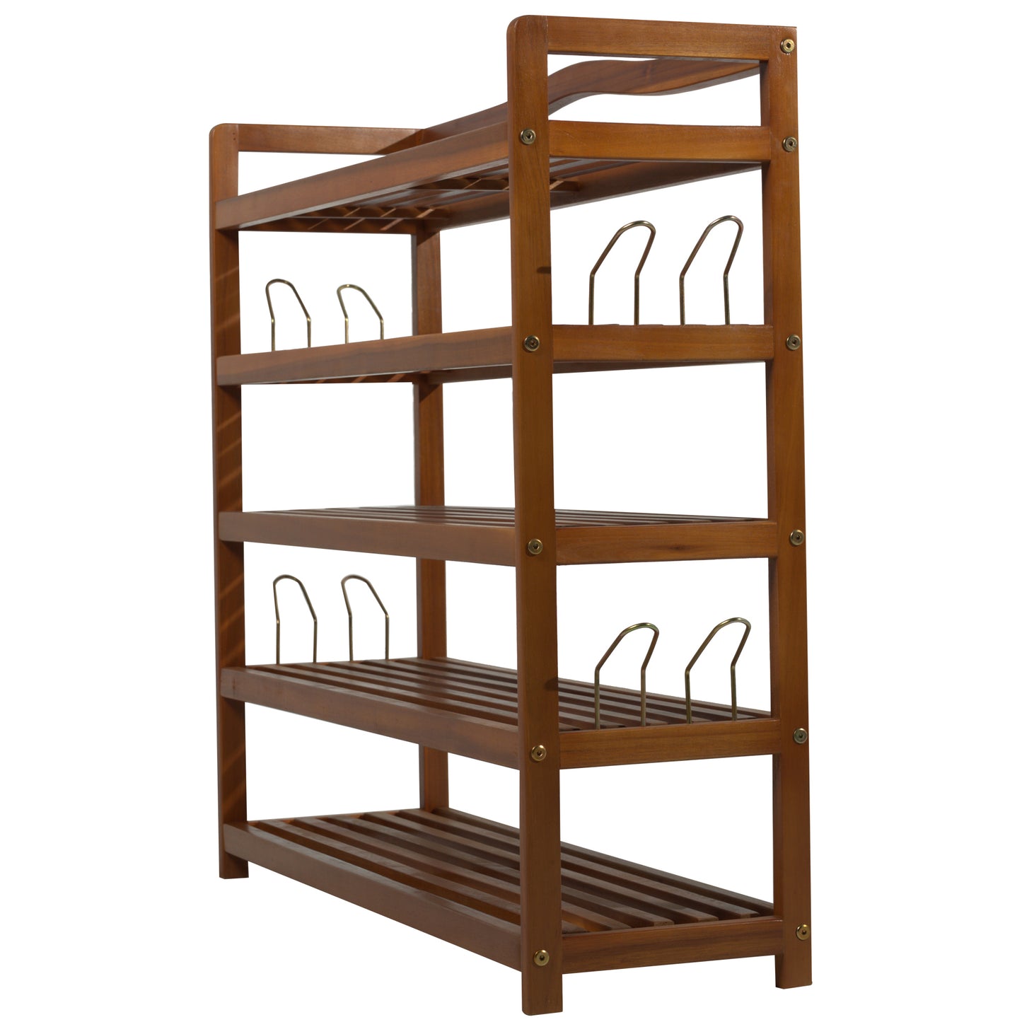 HOMCOM 25 Pairs Shoe Rack Shoe Storage Organiser Shelf W/ Slipper Hanger-Teak Colour