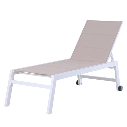 Outsunny Aluminium Frame Outdoor Garden Sun Lounger w/ Wheels White/Beige