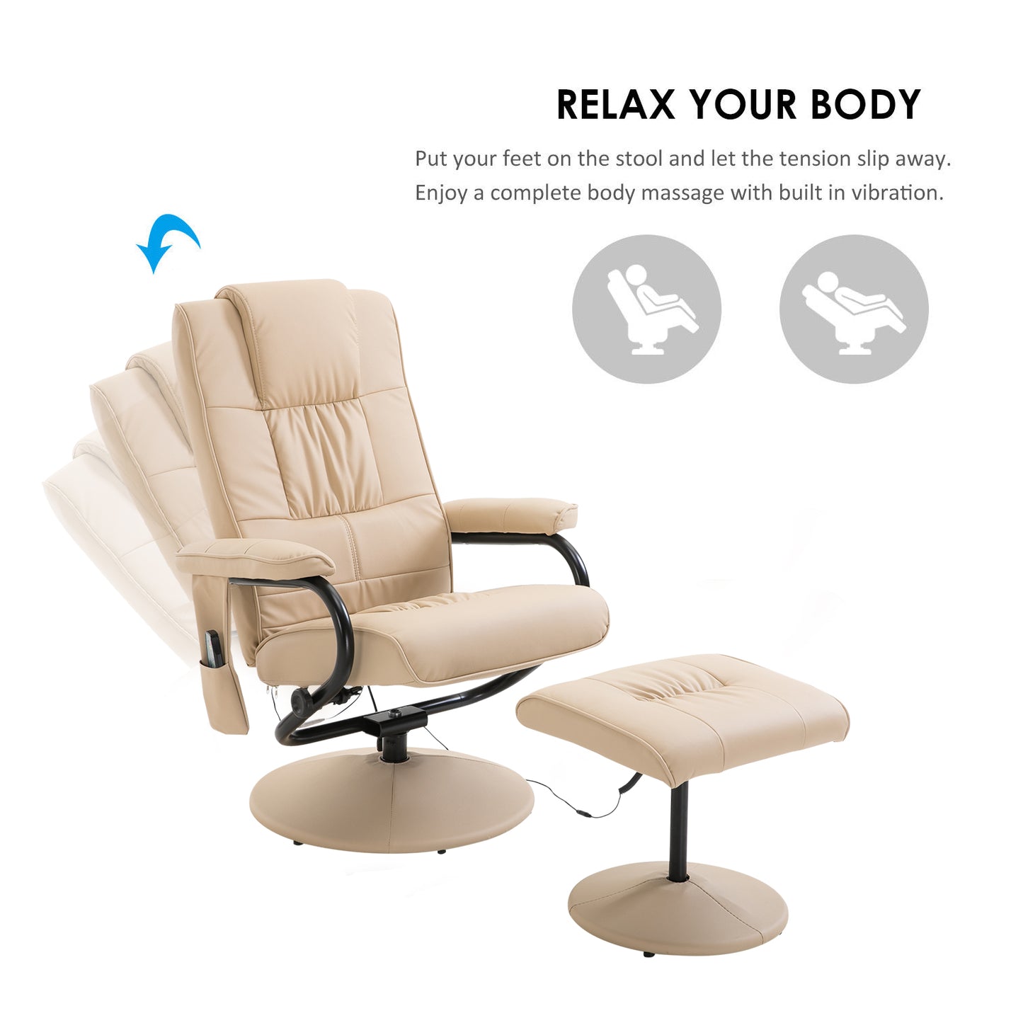 HOMCOM 10 - Point Reclining Massage Chair Faux Leather Armchair Chair W/Footstool - Cream