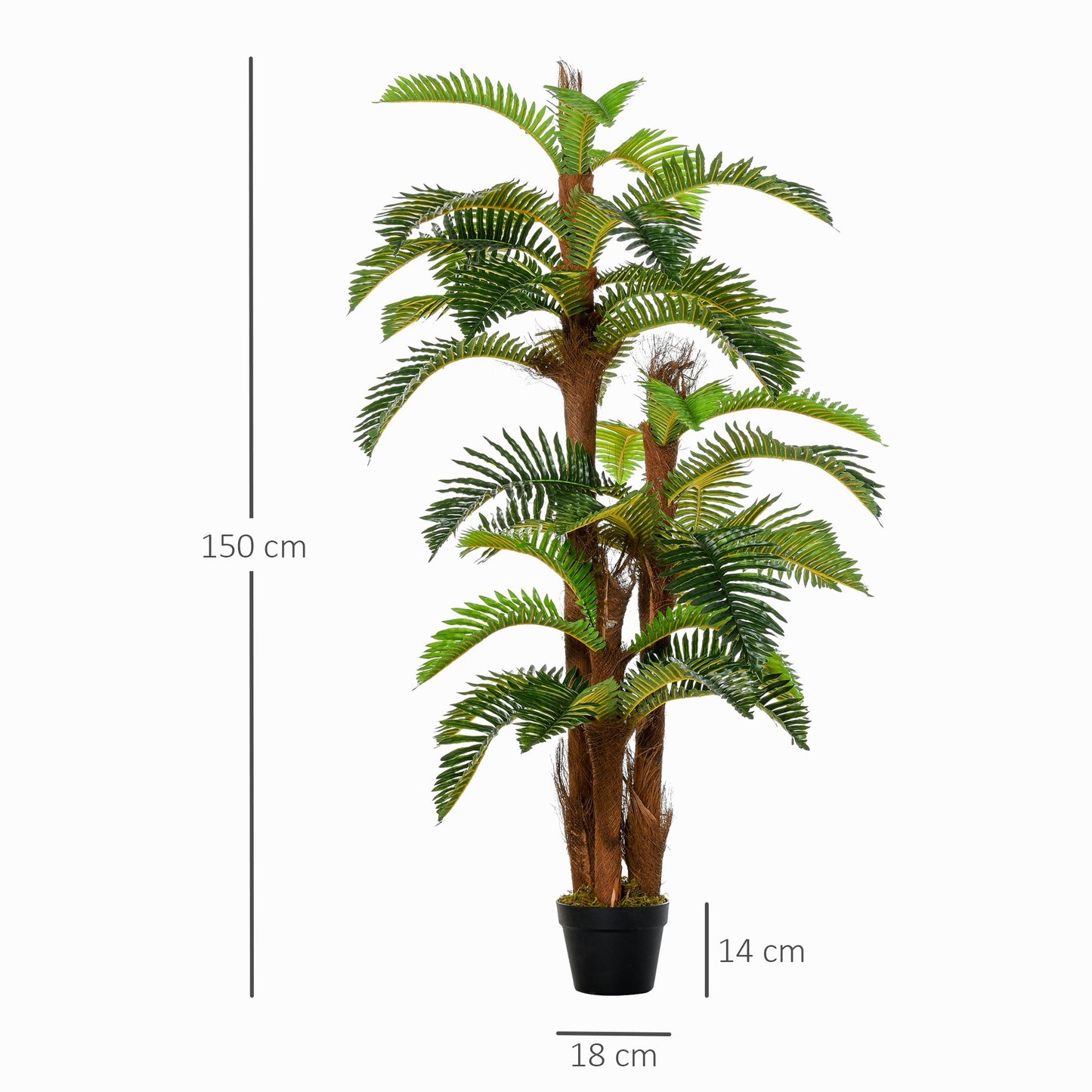 Outsunny 150cm/5FT Artificial Fern Tree Decorative Plant 36 Leaves with Nursery Pot, Fake Plant for Indoor Outdoor Décor