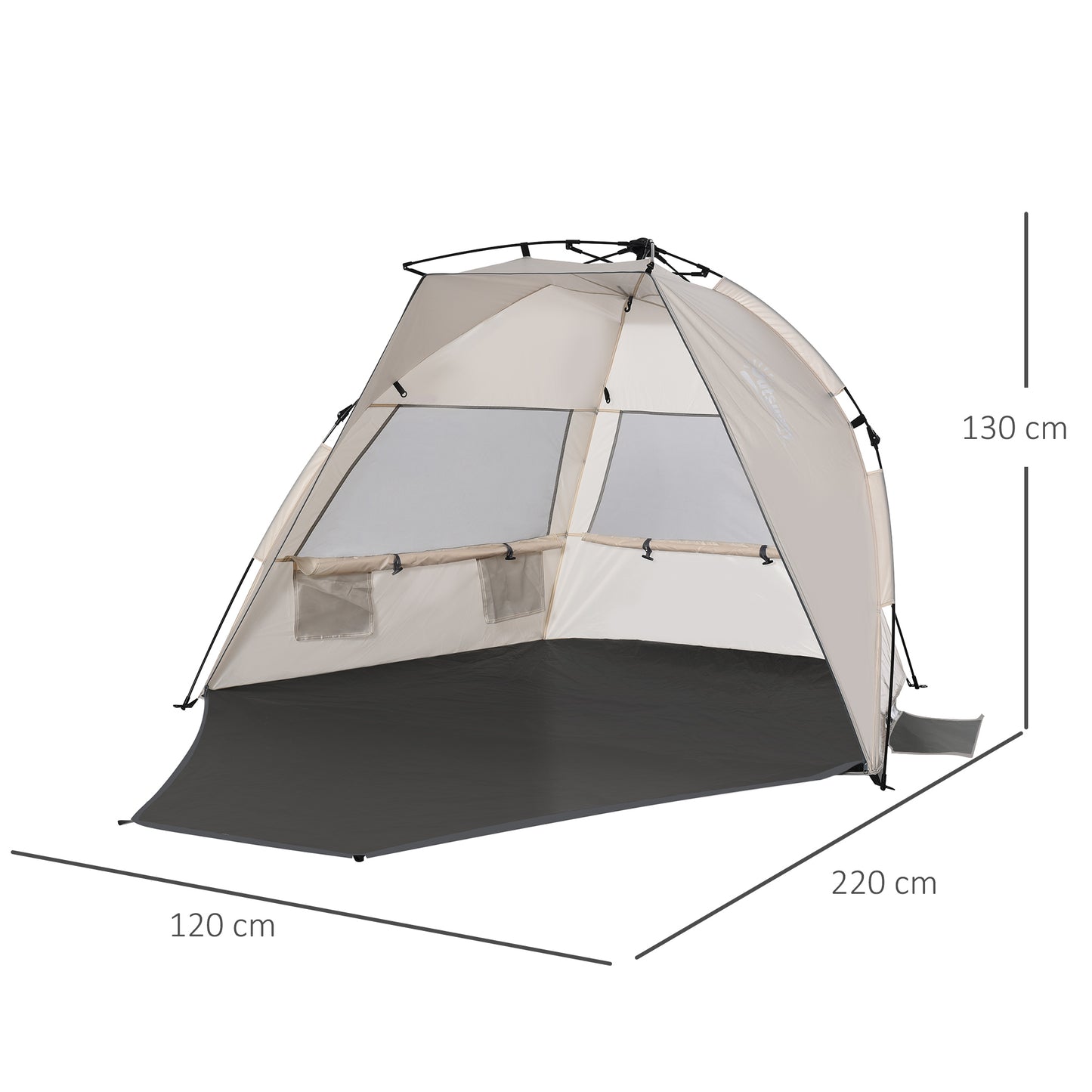 Outsunny Beach Tent for 1-2 Person Pop-up Design with 3 Mesh Windows & Carrying Bag Cream