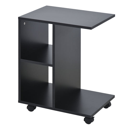 HOMCOM Particle Board C-Shaped 2-Shelf End Table Black