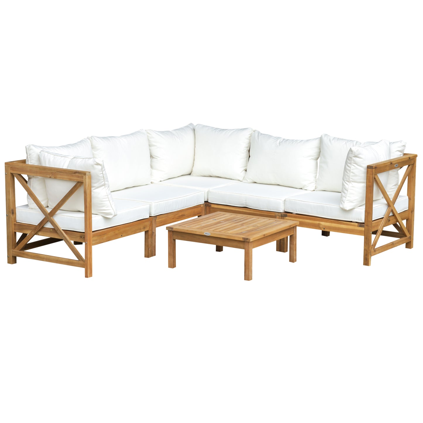 Outsunny 6pcs Furniture Set Coffee Table 5 Seats w/ Cushions for Balcony Cream White