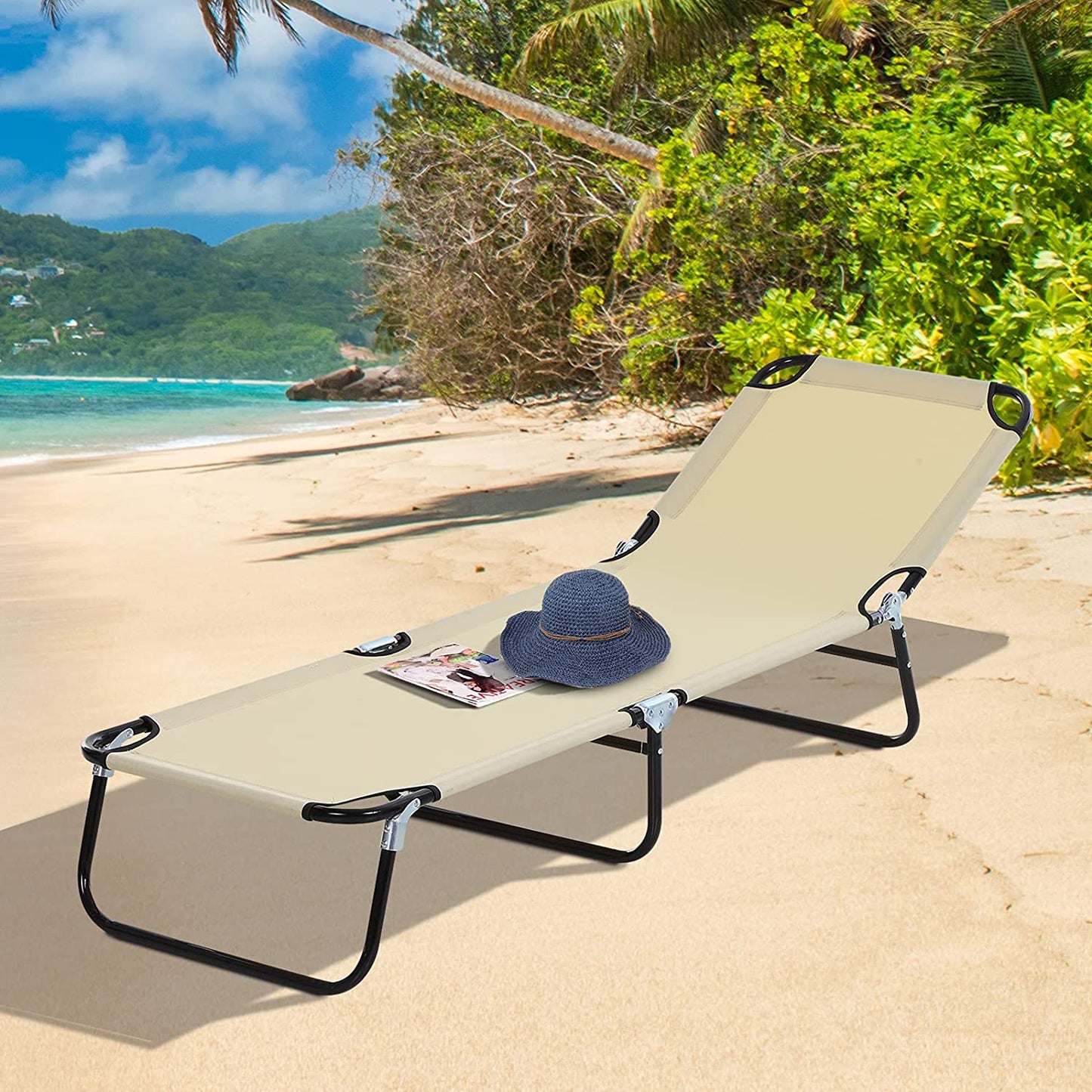 Outsunny Portable Folding Sun Lounger W/ 3-Position Adjustable Backrest Relaxer Recliner