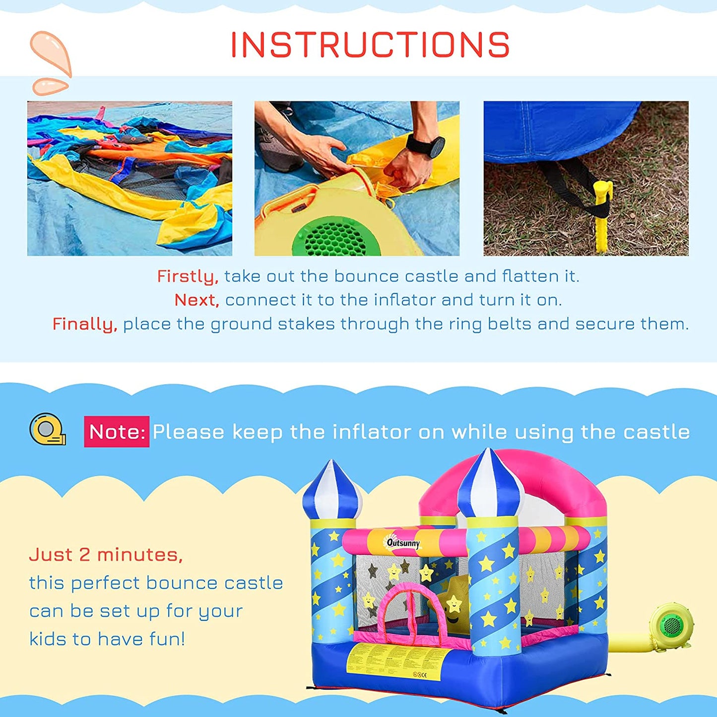 Outsunny Bounce Castle Inflatable Trampoline Slide Pool Octopus Design 3.8 x 2 x 1.8m