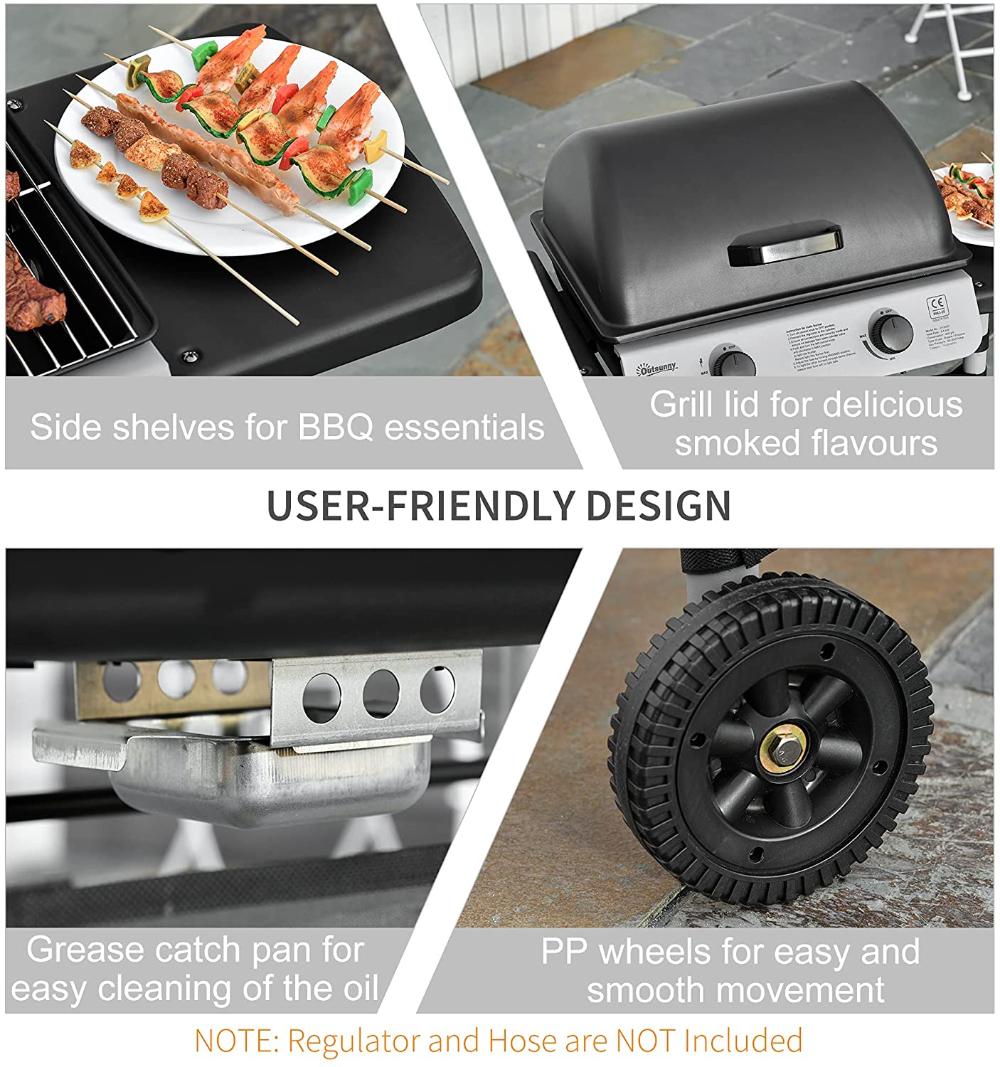 Outsunny Propane Gas Barbecue Grill 2 Burner Cooking BBQ Grill 5.6 kW w/ Side Shelves
