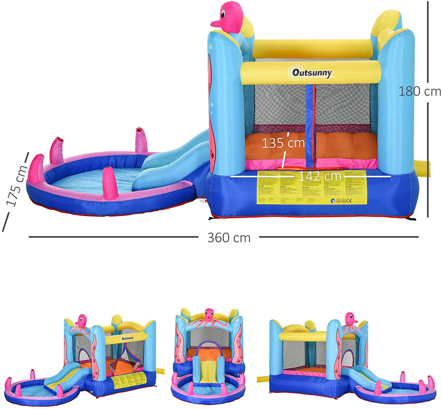 Outsunny Bounce Castle Inflatable Trampoline Slide Pool Octopus Design 3.8 x 2 x 1.8m