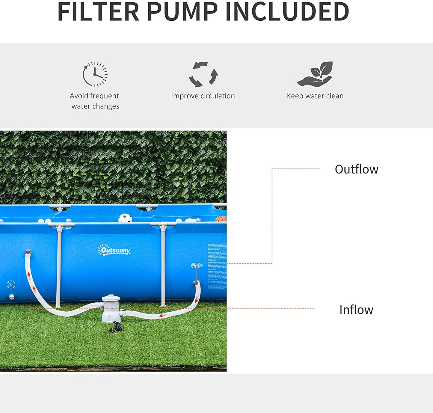 Outsunny Steel Frame Swimming Pool w/ Filter Pump and Reinforced Sidewalls Rust Resistant