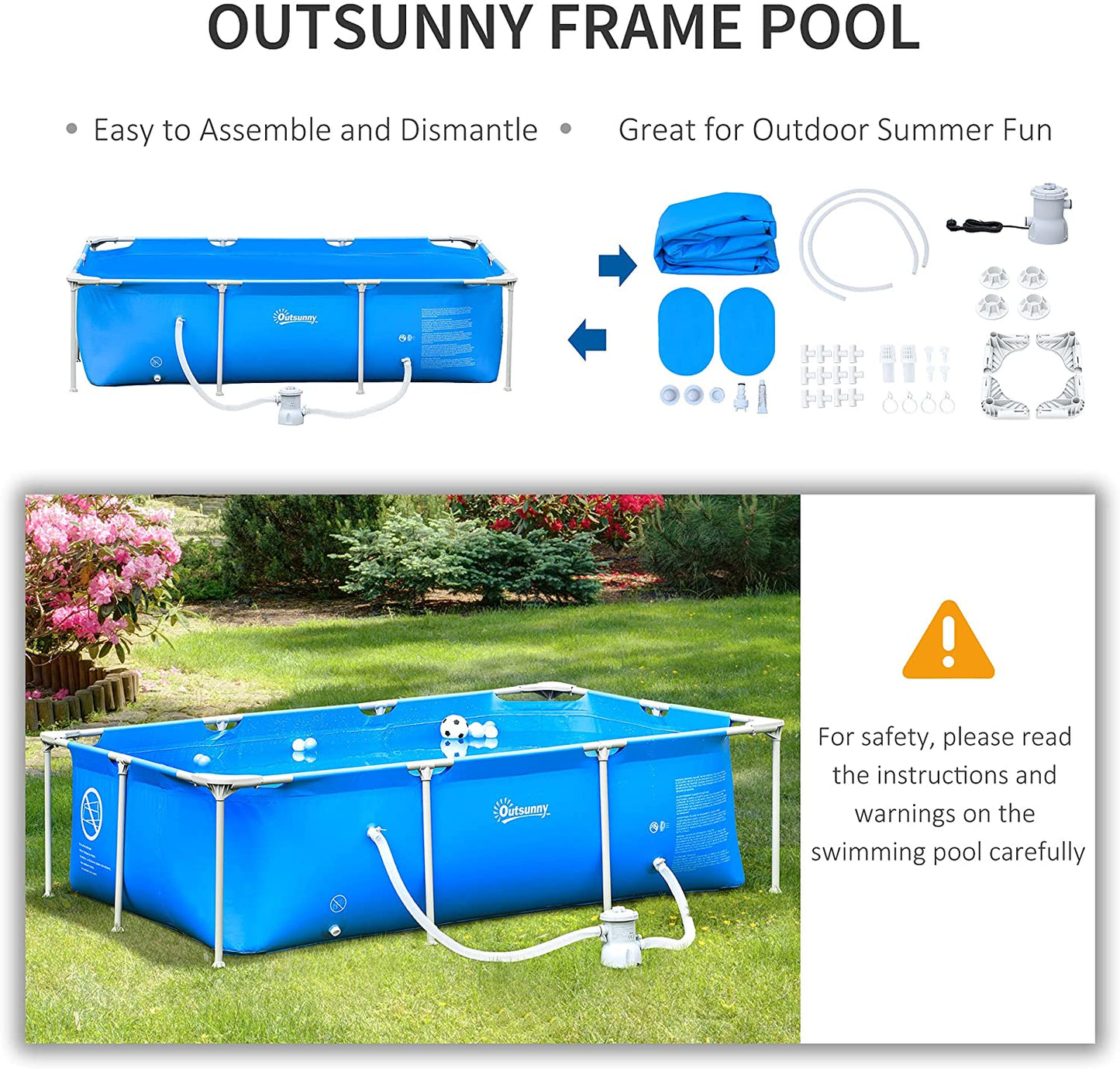 Outsunny Steel Frame Swimming Pool w/ Filter Pump and Reinforced Sidewalls Rust Resistant