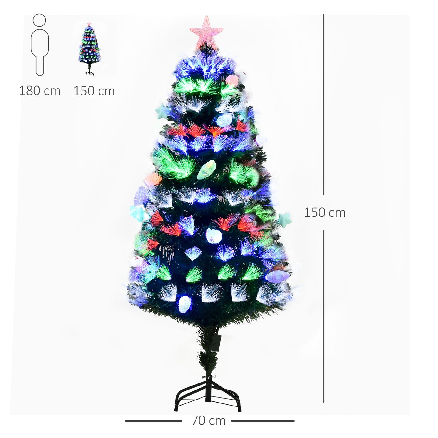 HOMCOM 5FT Pre-Lit Artificial Christmas Tree Home w/ Fibre Optic LED Light Decoration