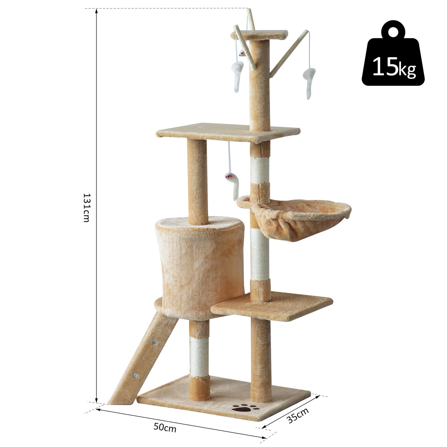 PawHut Cat Scratching Post 5-tier Tall Beige Condo Kitty Activity Centre Scratcher Climbing Tree with Toys Beige