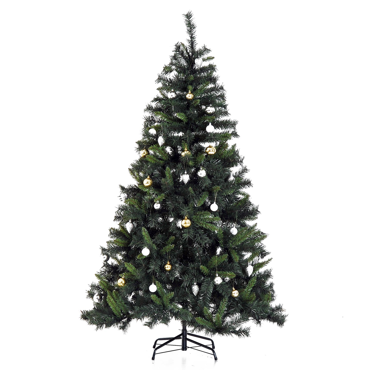 HOMCOM 6FT Pre-Lit Artificial Christmas Tree W/ Ornament, Metal Stand-Green